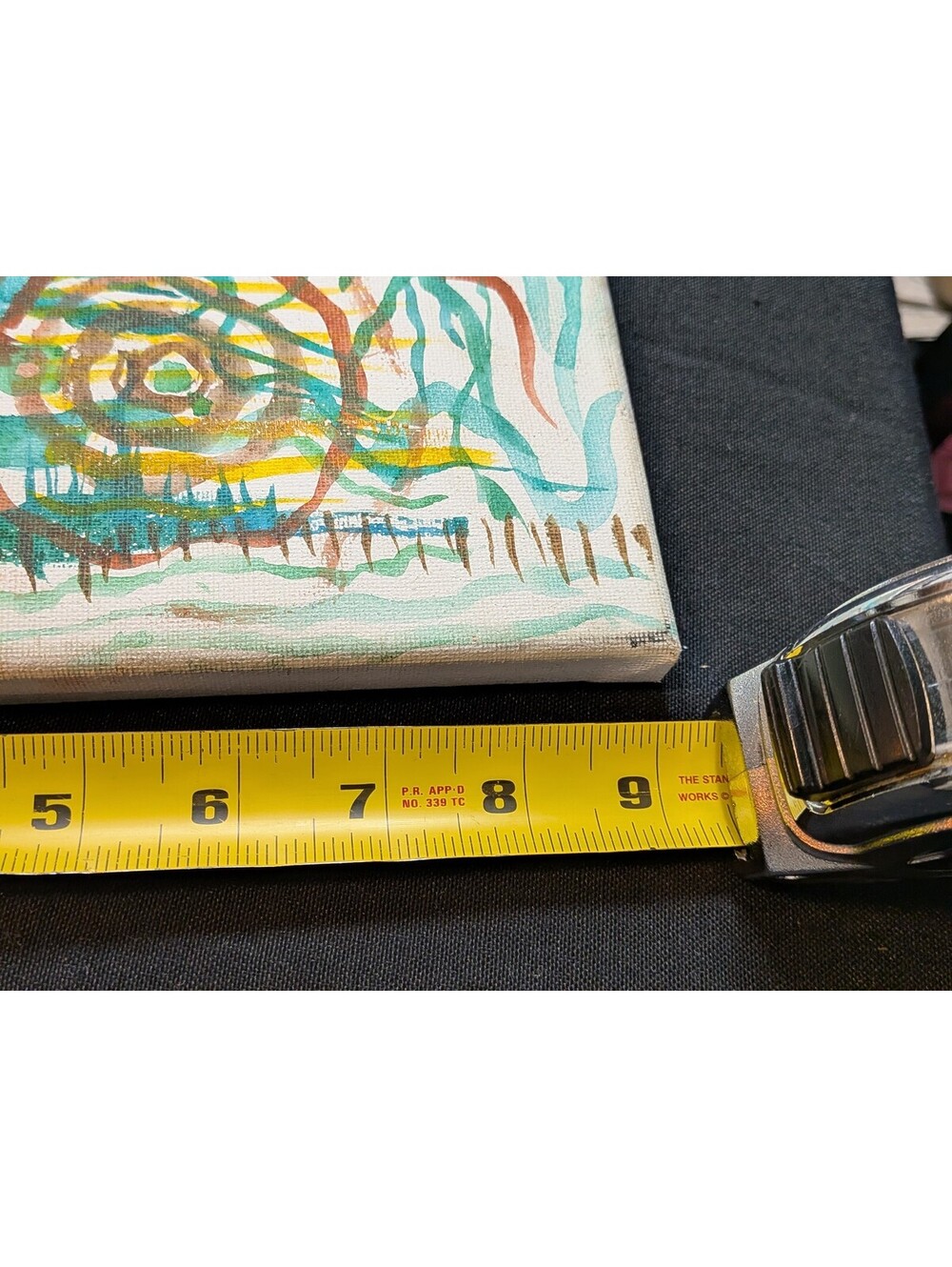 Original Abstract Eye Painting Small Canvas Teal Brown Blue Modern Outsider Art